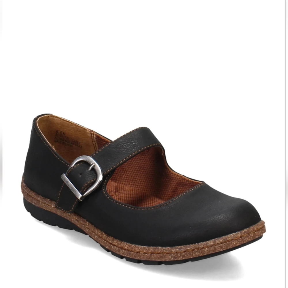 Boc By Born Nanette Mary Jane Flats Black Leather Pumps Nubuck Buckle Shoes 6.5